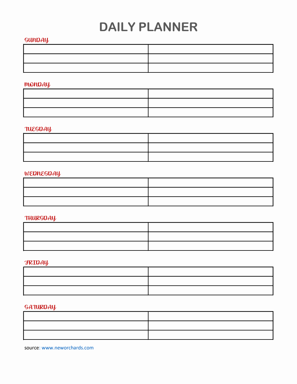 Daily Planner and Checklist Template in Excel (Editable)