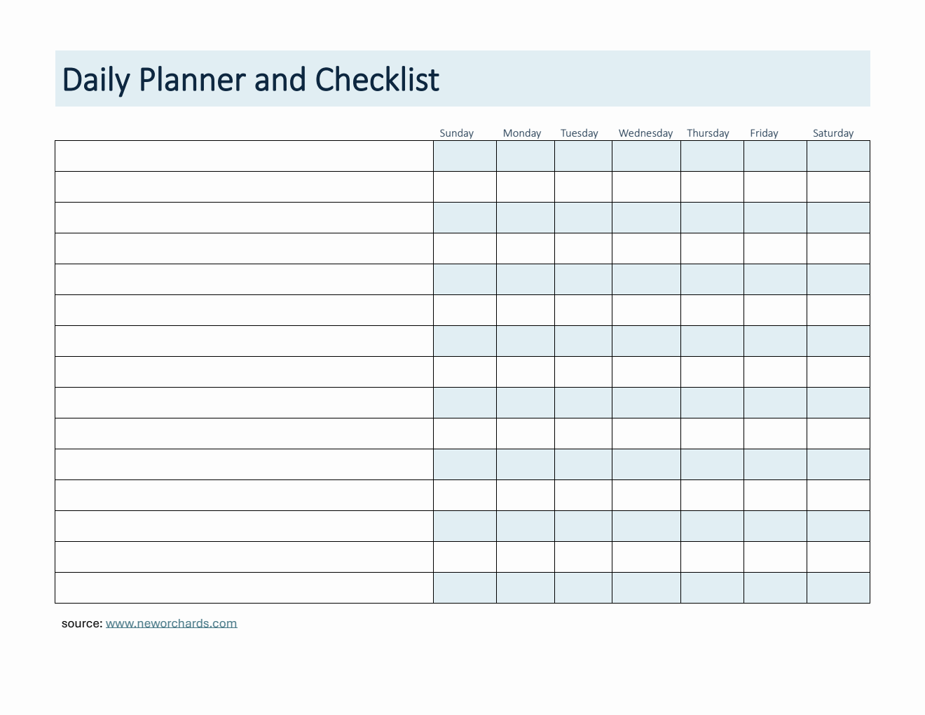 Free Daily Planner and Checklist Template in Word  (Blue)