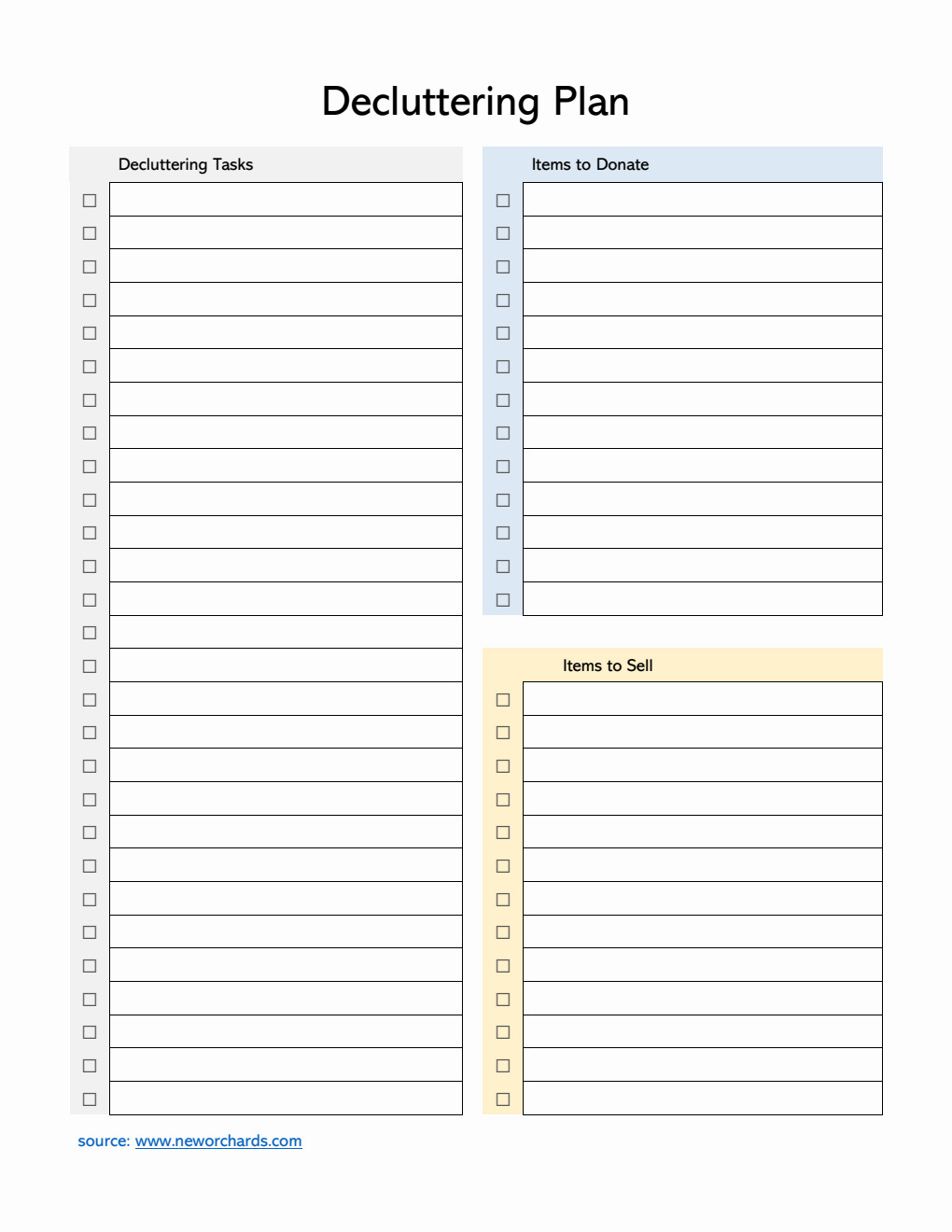 Blank  Decluttering Template in Word