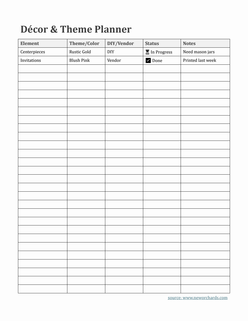 Free Printable Decor & Theme Planner Template (Word)
