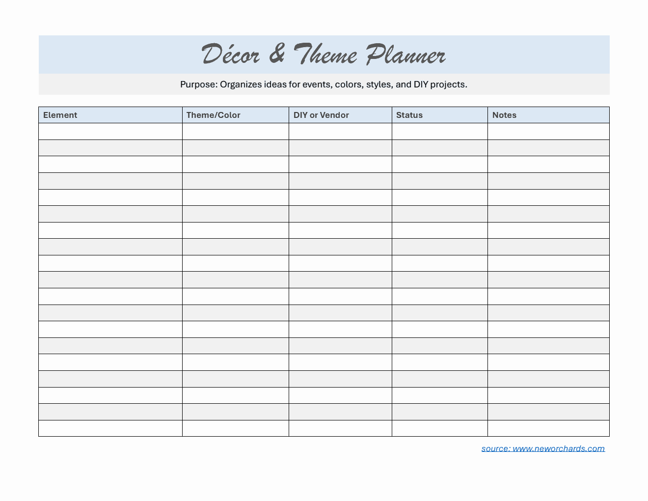Free  Decor & Theme Planner Template (PDF)