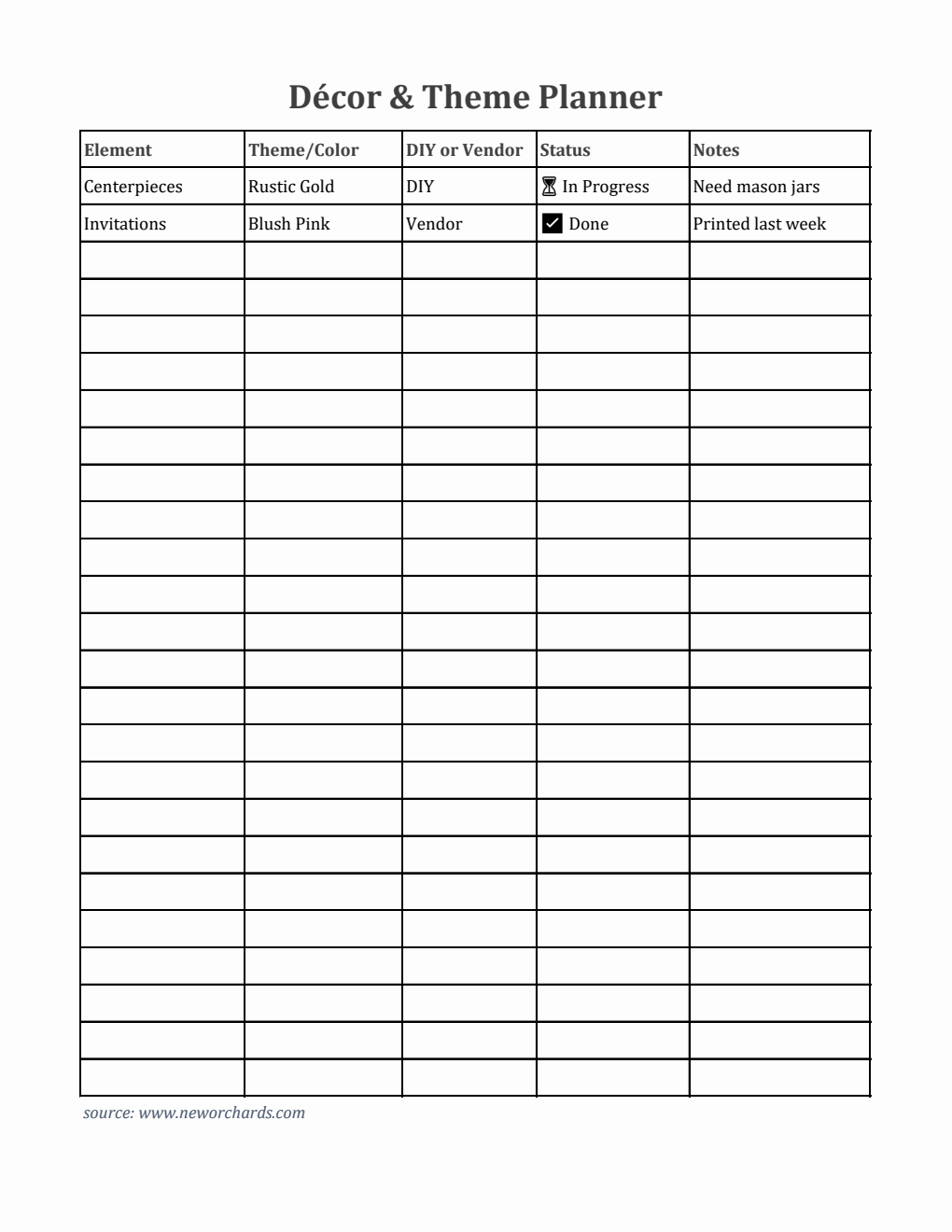 Free Printable Decor & Theme Planner Template (Excel)