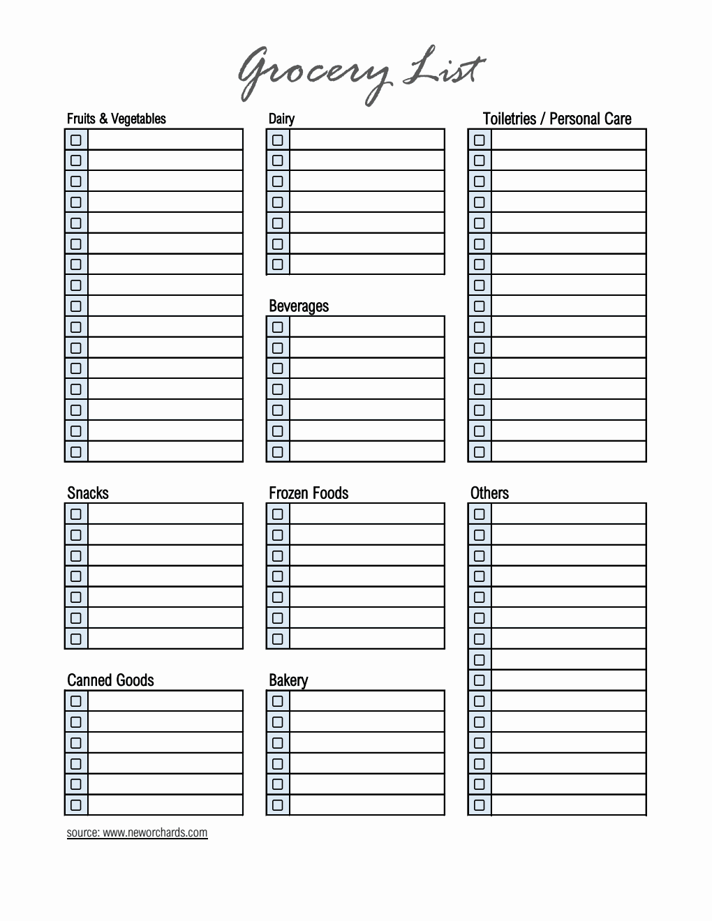 Grocery List Template | Downloadable in Excel