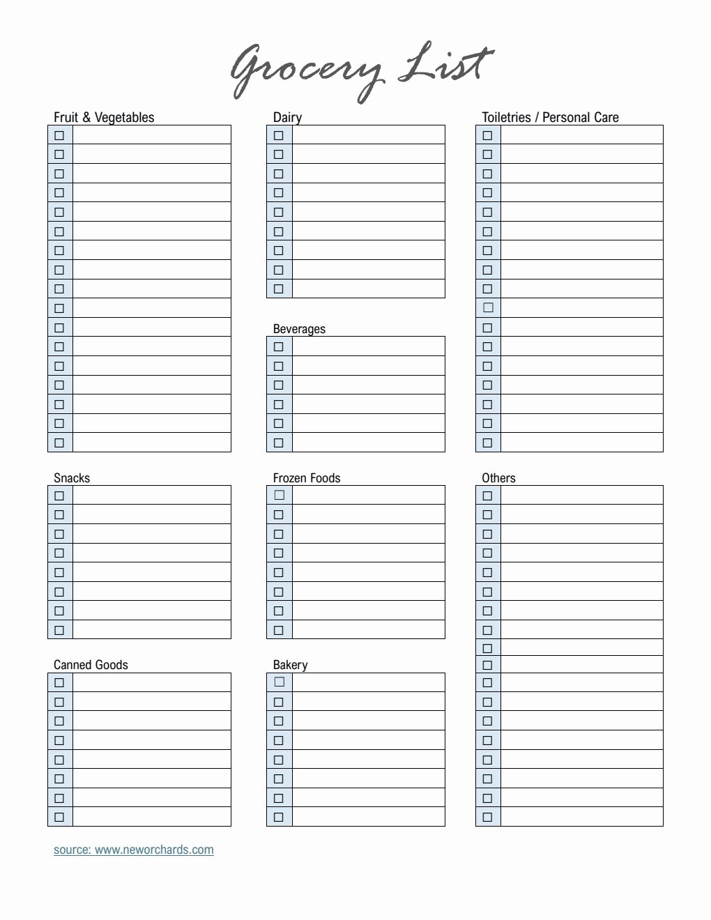 Grocery List Template | Downloadable in PDF