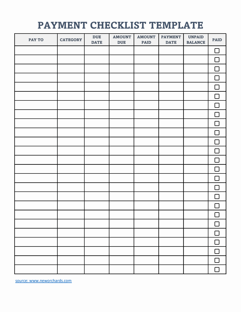 Paid Checklist Free Payment Checklist Templates (PDF, Word, Excel)