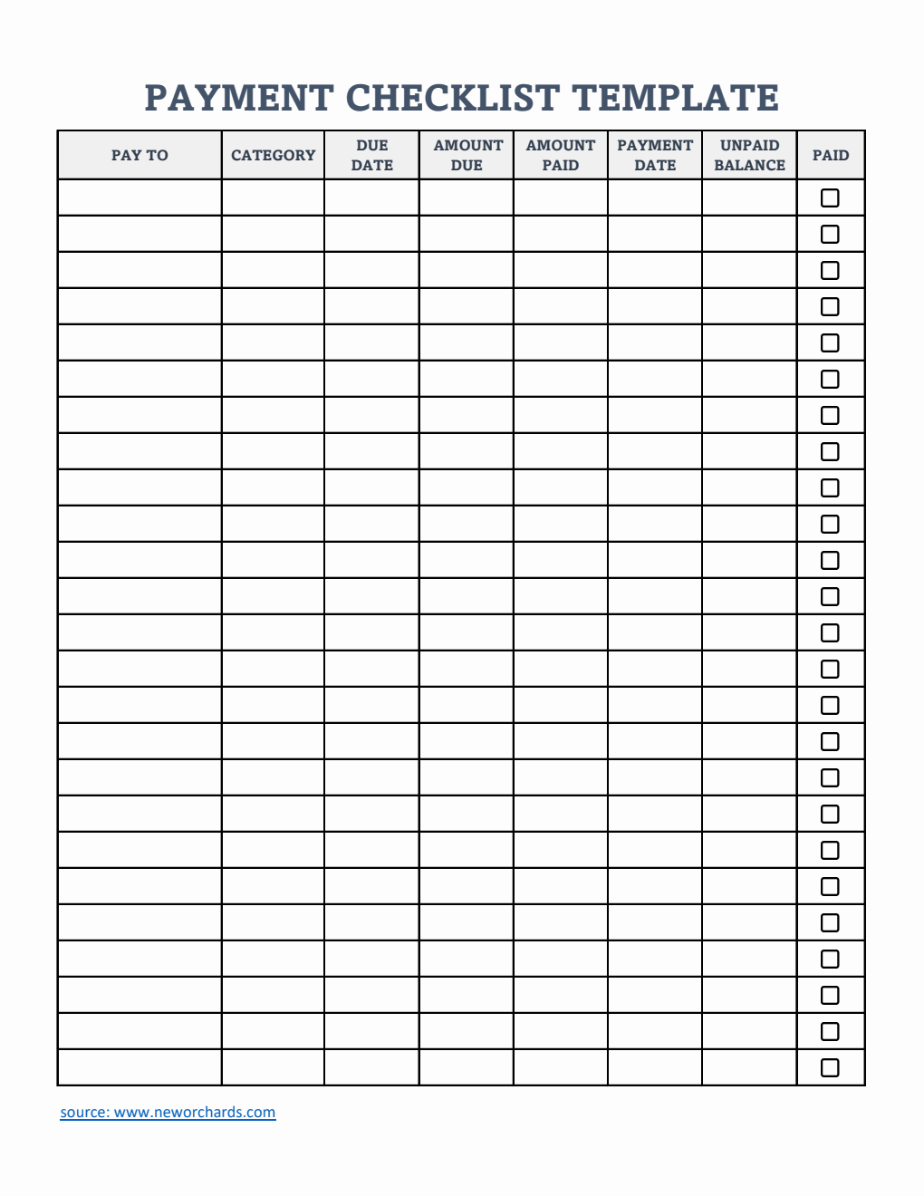 Free Bill Pay Checklist Templates (PDF, Word, Excel)