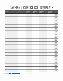 Paid Checklist Printable Bill Pay Checklist Template Word