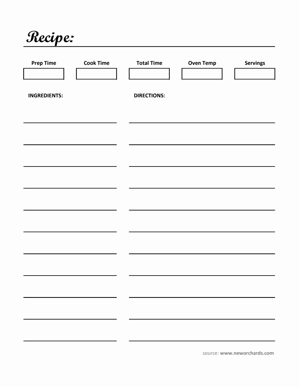 Editable Recipe Card Template - Excel