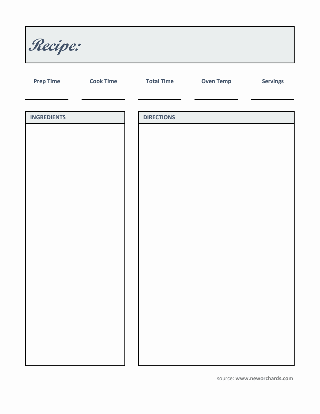 Editable Recipe Card Template - Excel