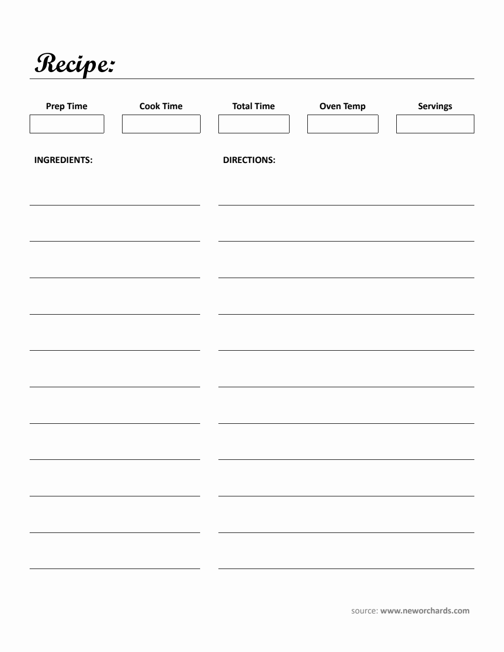 Free Word Recipe Card Templates