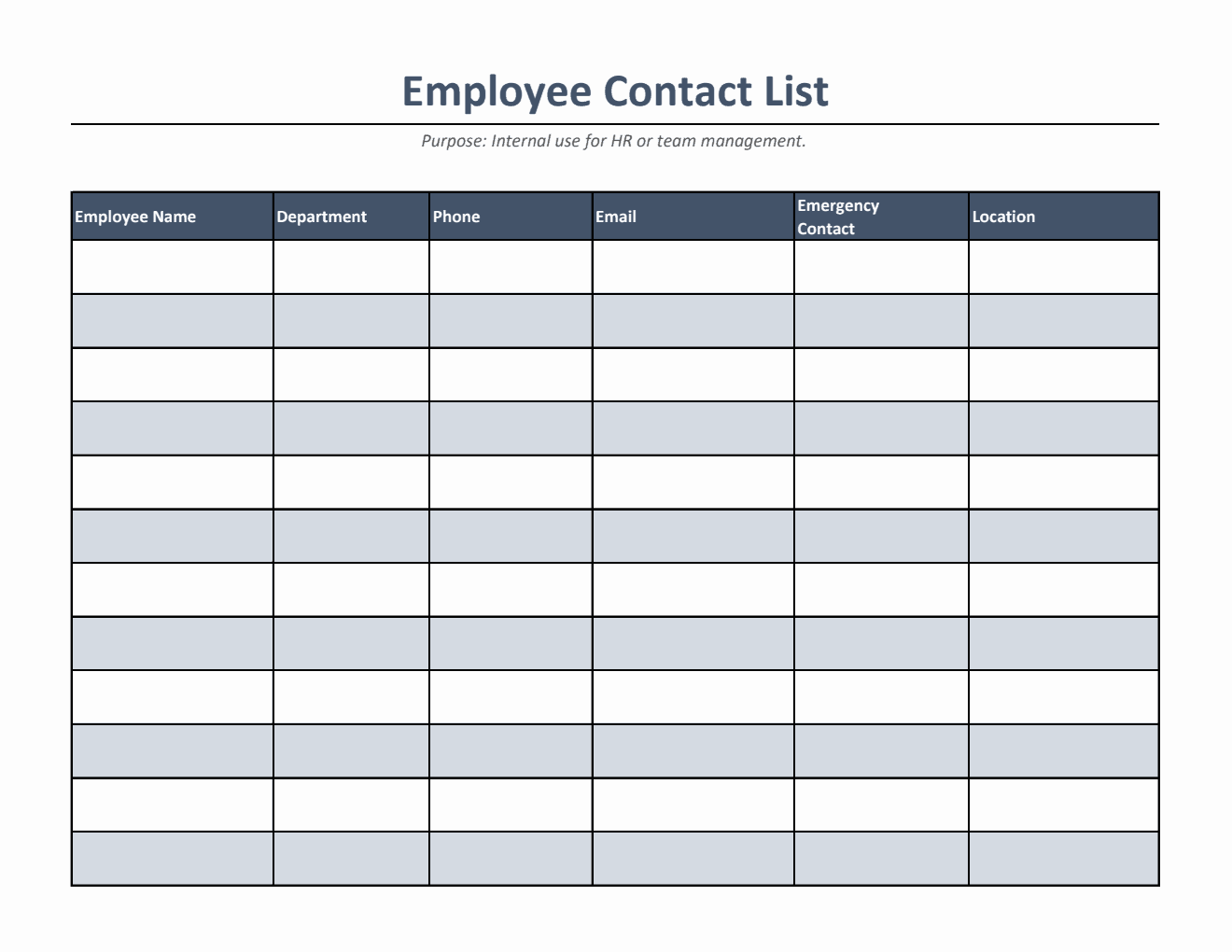 Free Downloadable Employee Contact List Template (Word)