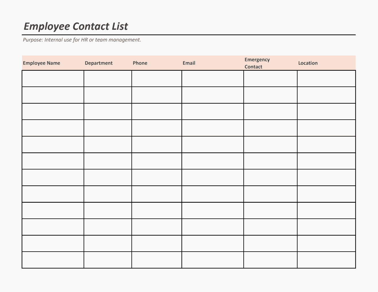 Free Printable Employee Contact List Template (Excel)
