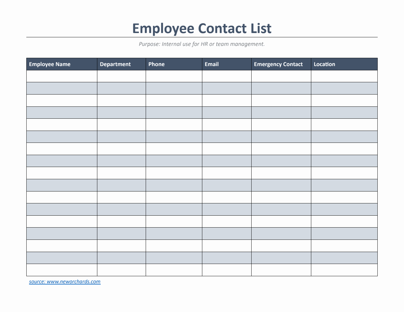 Work Contacts Sample Free Downloadable Employee Contact List Template (PDF)
