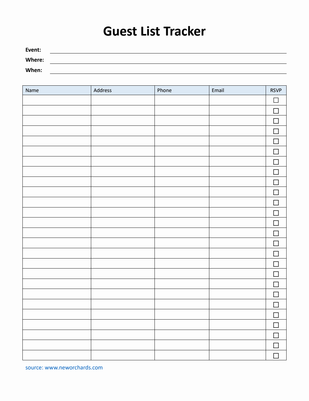 Free Guest List Templates (PDF, Word, Excel)