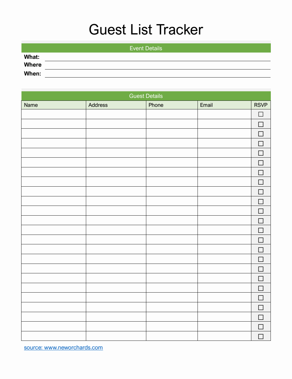 Free Guest List Templates (PDF, Word, Excel)