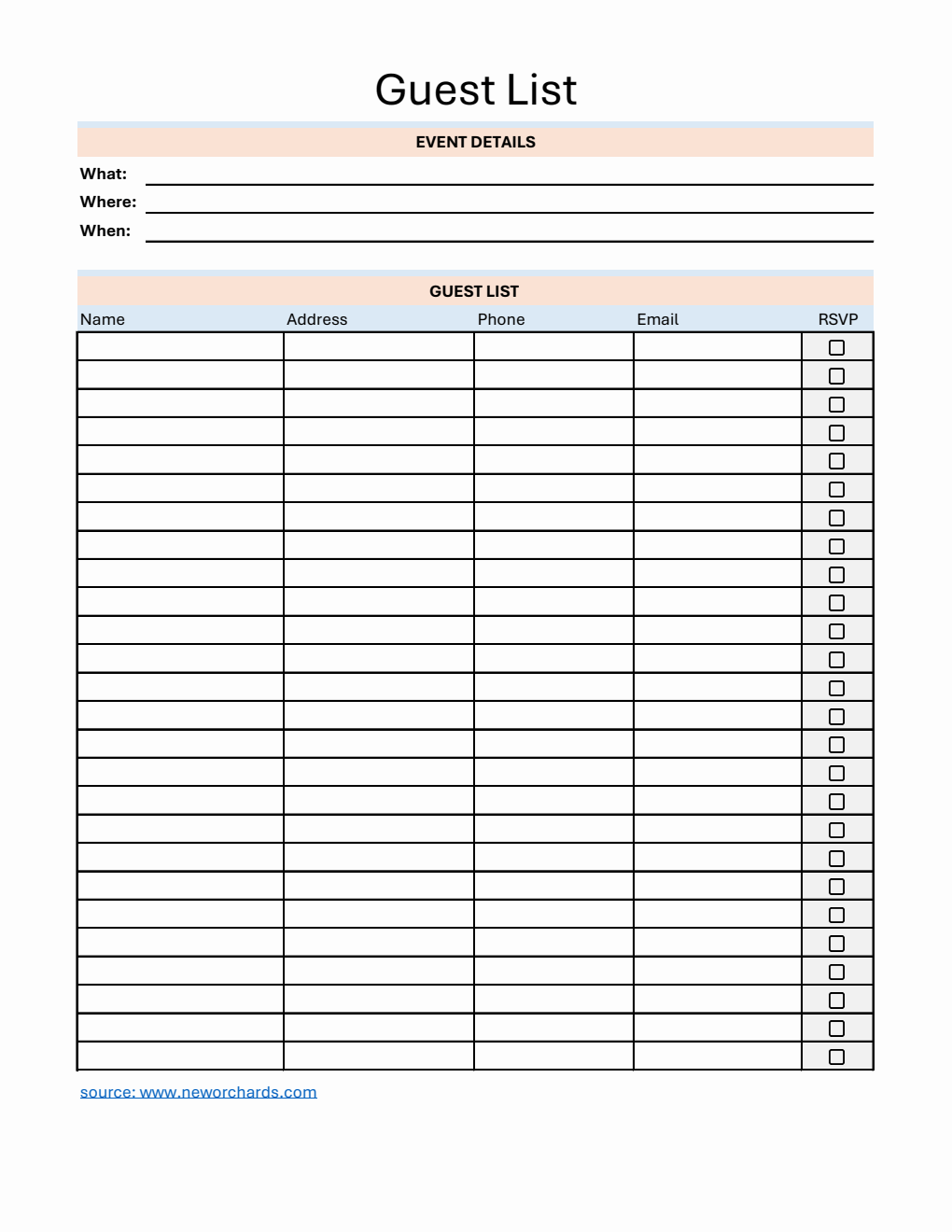 Guets List Example Free Guest List Templates (PDF, Word, Excel)