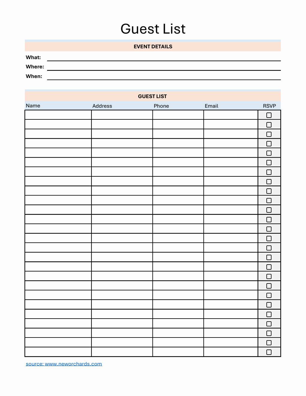 Free Guest List Templates (PDF, Word, Excel)
