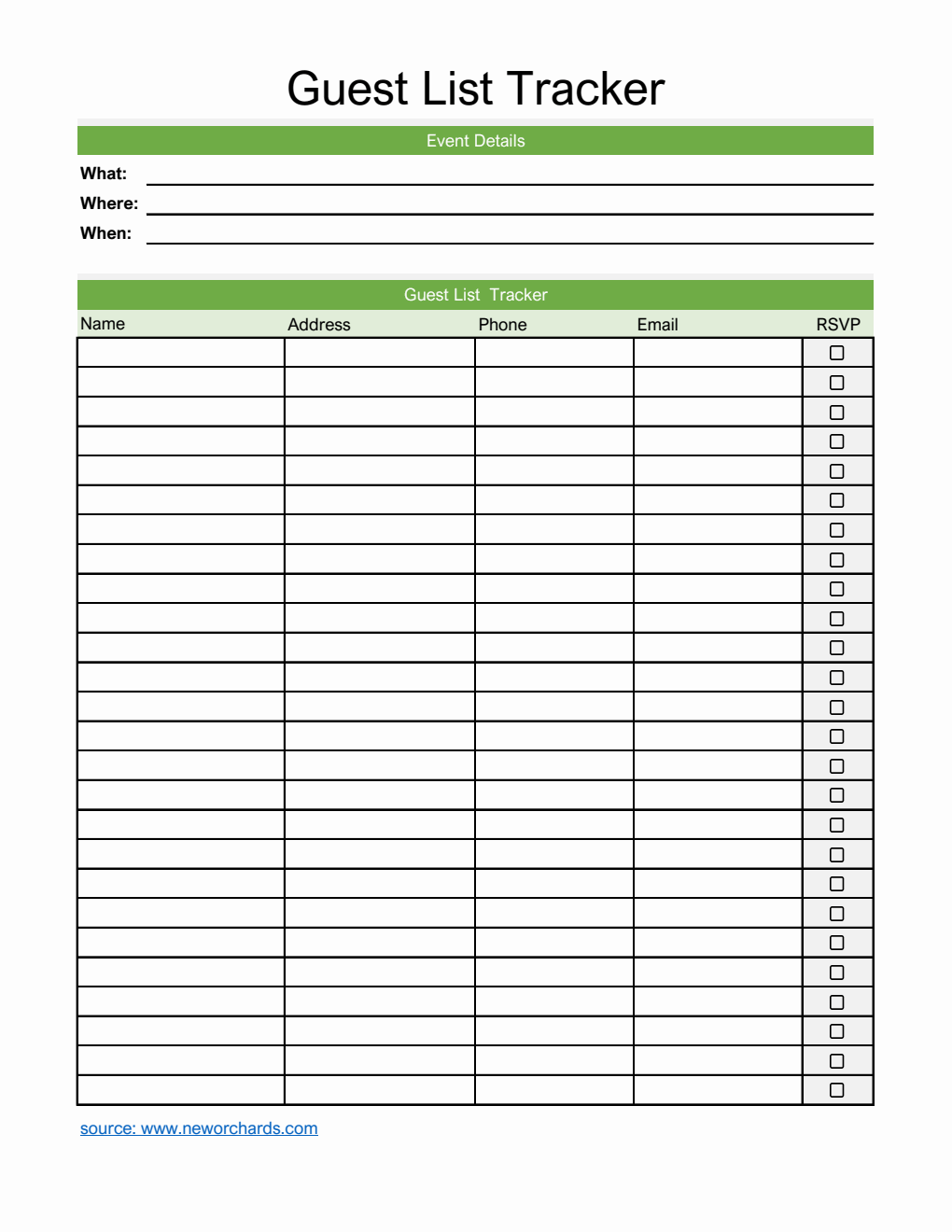 Free Editable Event Guest List Template (Excel)