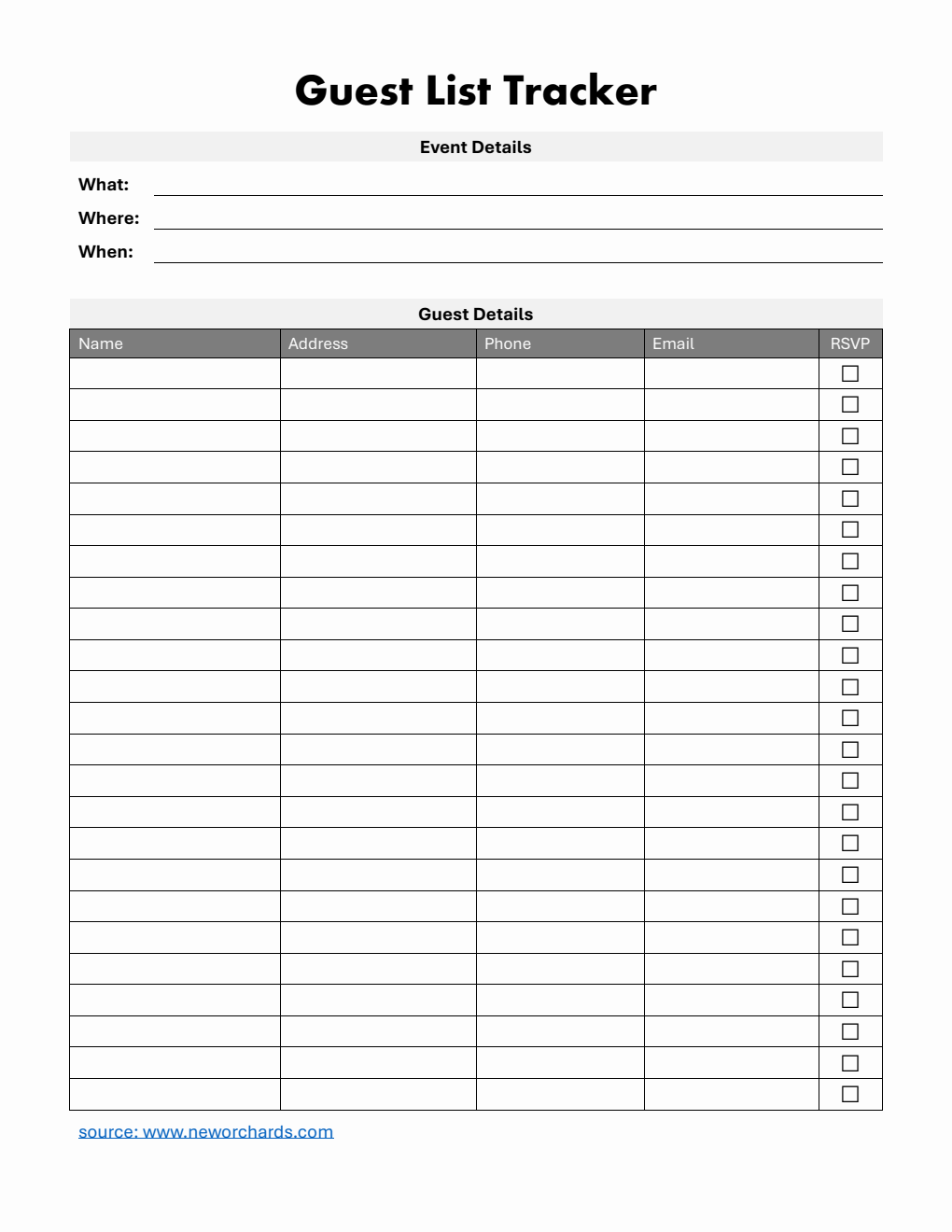 Guest Templete Free Guest List Templates (PDF, Word, Excel)