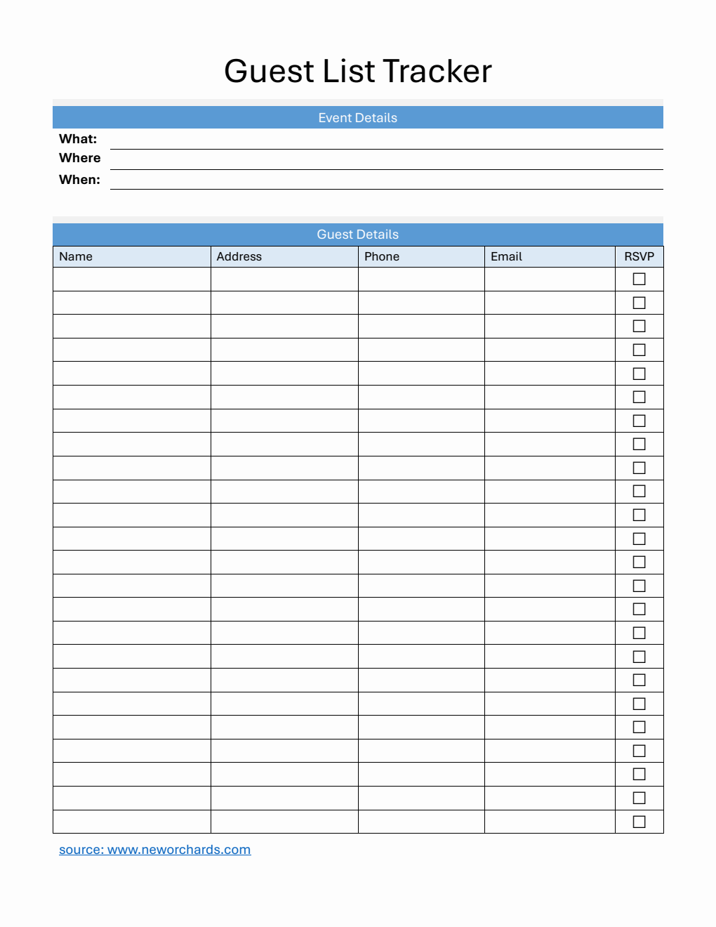 Free Customizable Event Guest List Template (PDF)