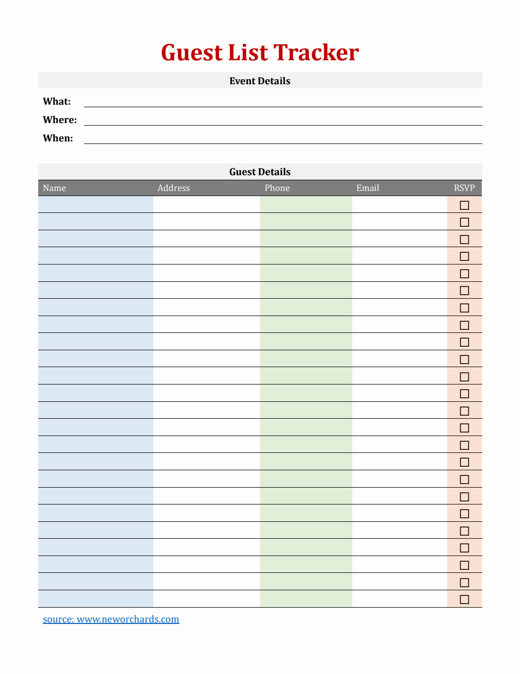 Free Guest List Templates (PDF, Word, Excel)