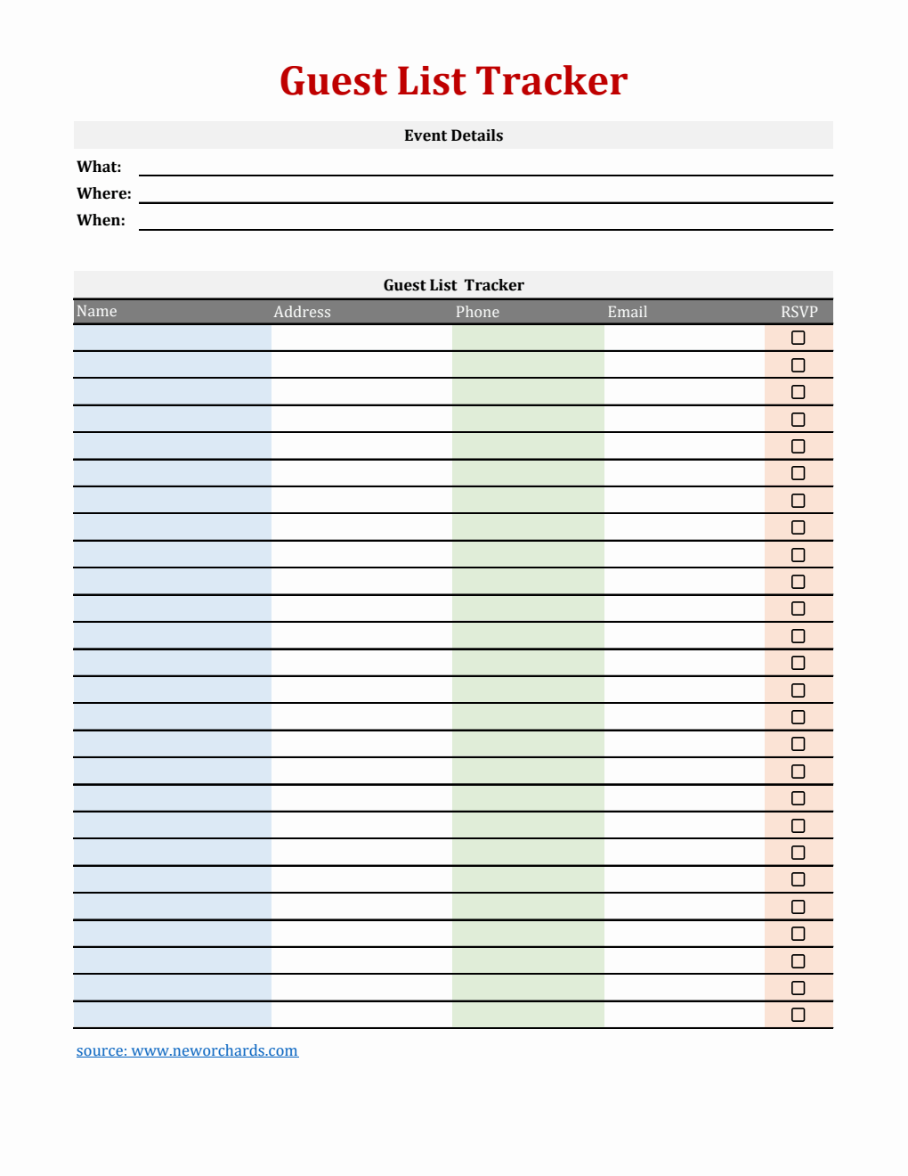 Guets List Example Free Guest List Templates (PDF, Word, Excel)