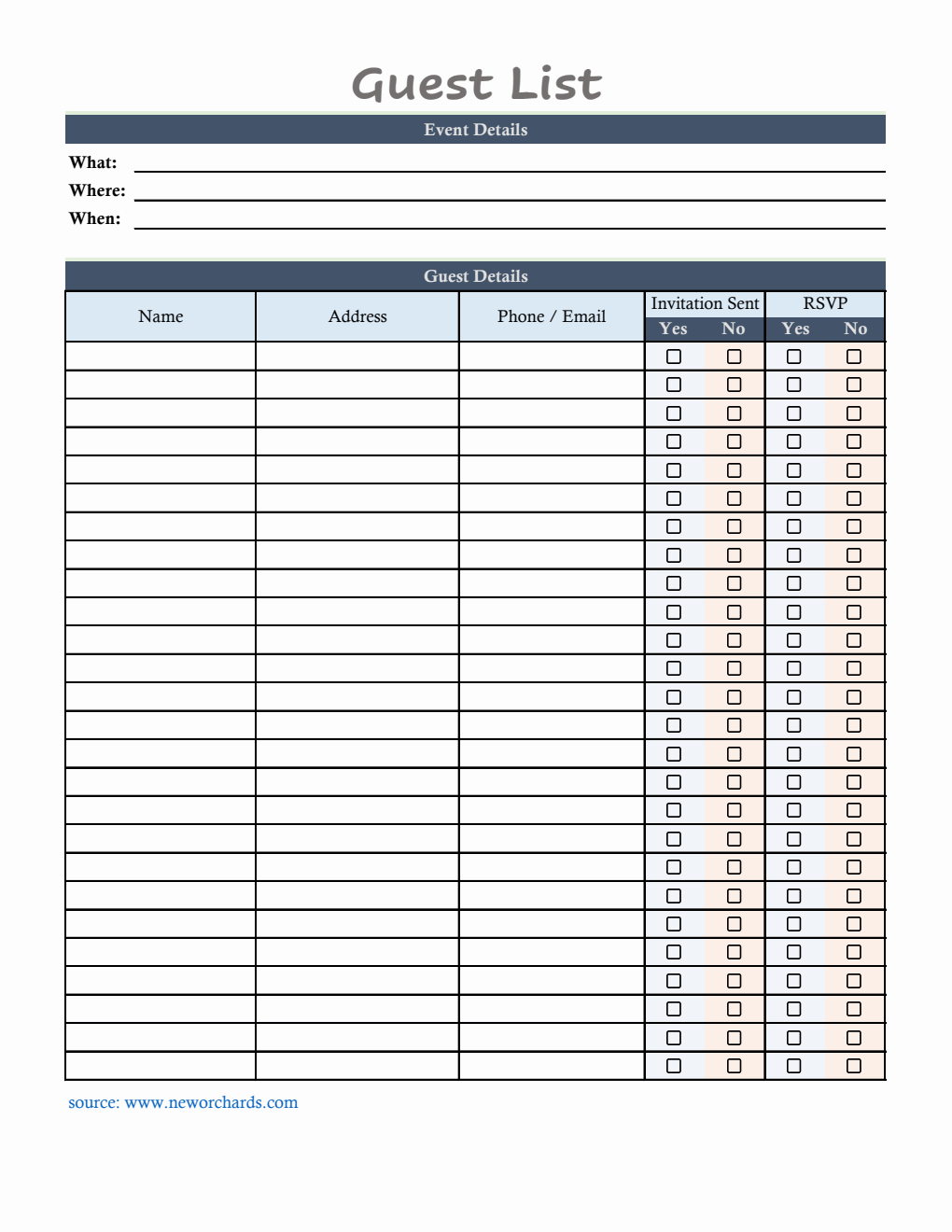 Editable Event Guest List Tracker | Free Excel Template Download