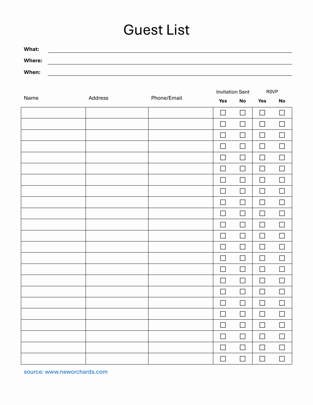 Printable Event Guest List Tracker | Free Word Template Download