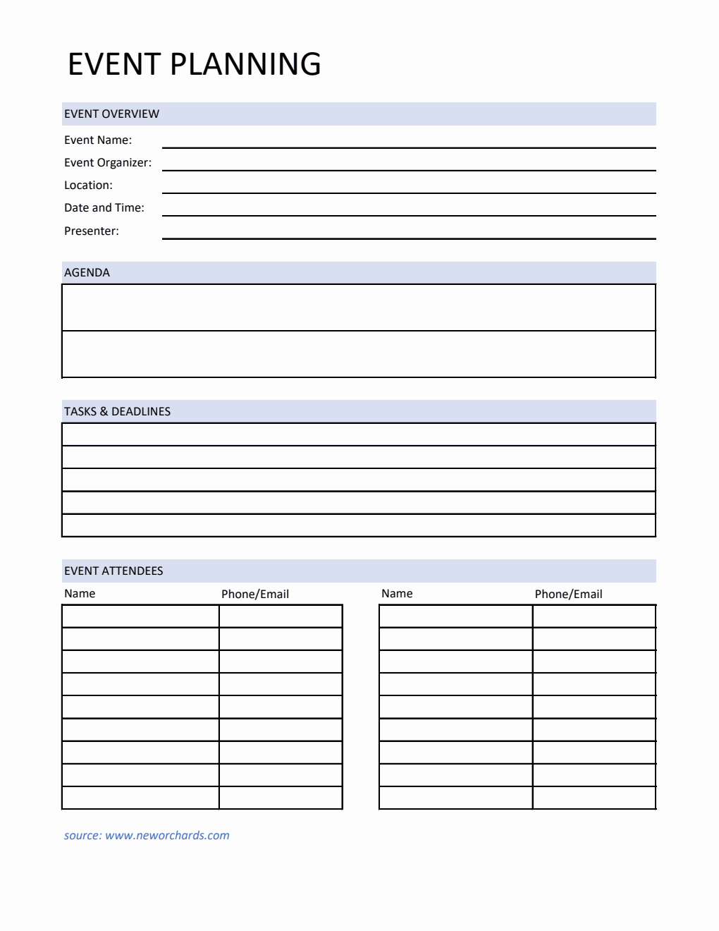 Editable Event Planner Template Excel