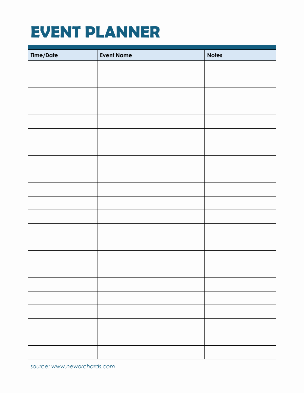 Simple Event Schedule Planner Template Word