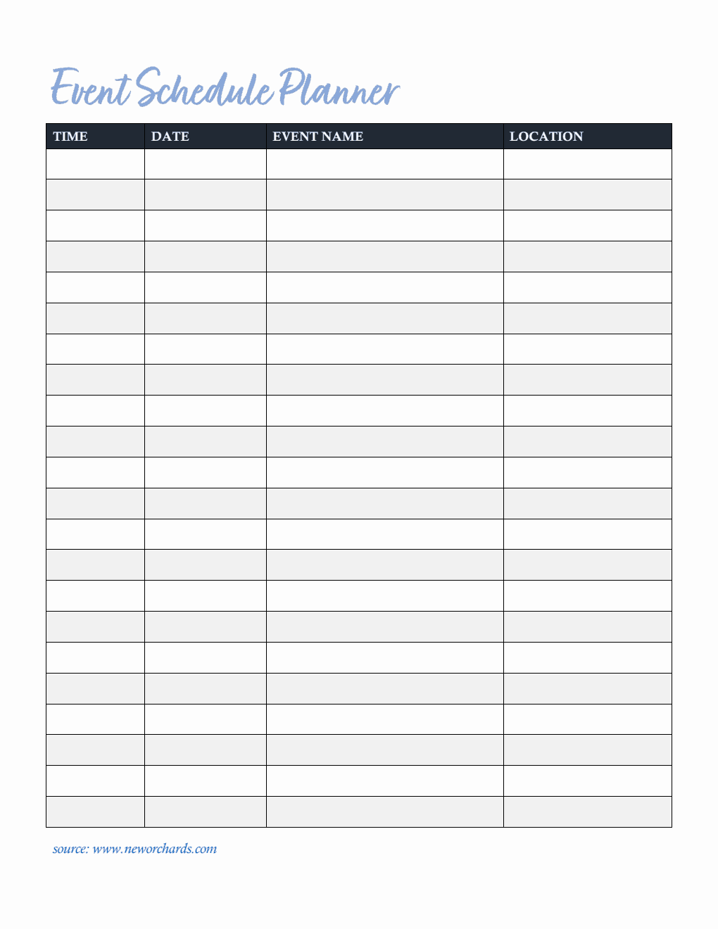 Event Schedule Planner Template Word