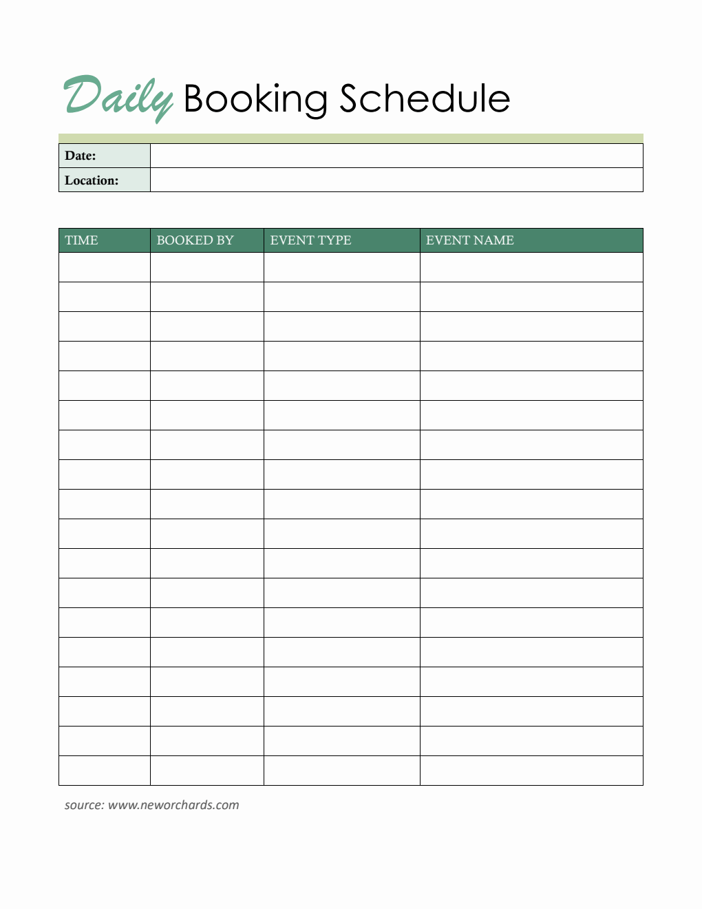Daily Event Schedule Planner Template Word