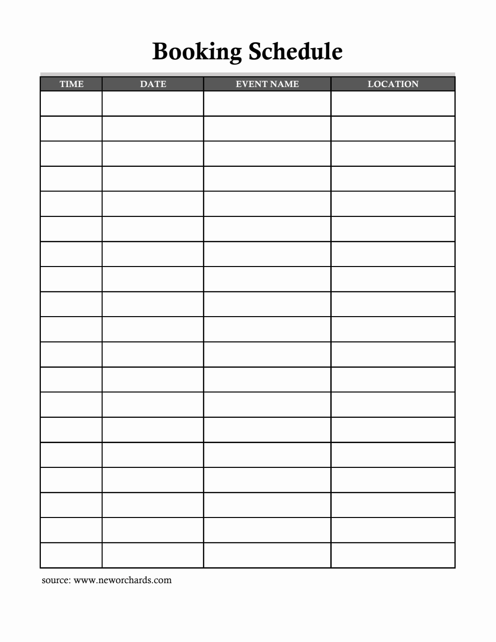 Printable Event Schedule Planner Template Excel