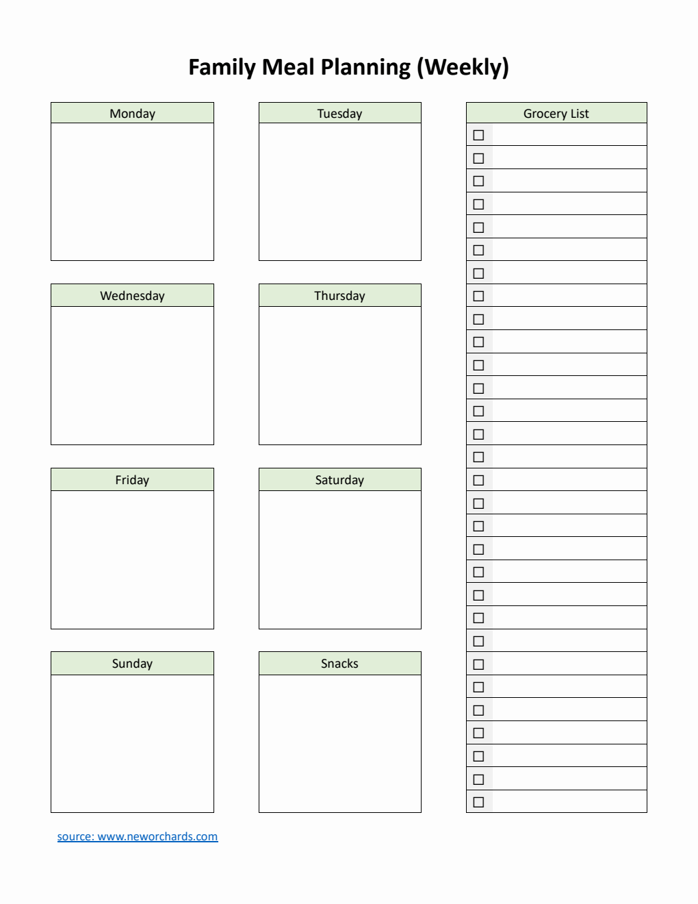 Family Meal Planning Template | Edit in PDF