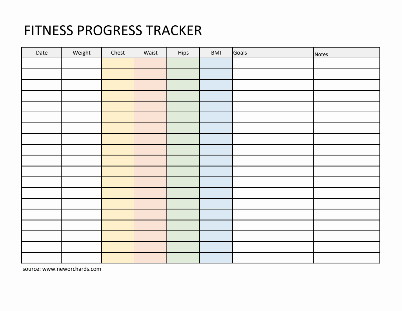 Free  Fitness Progress Tracker (Excel)