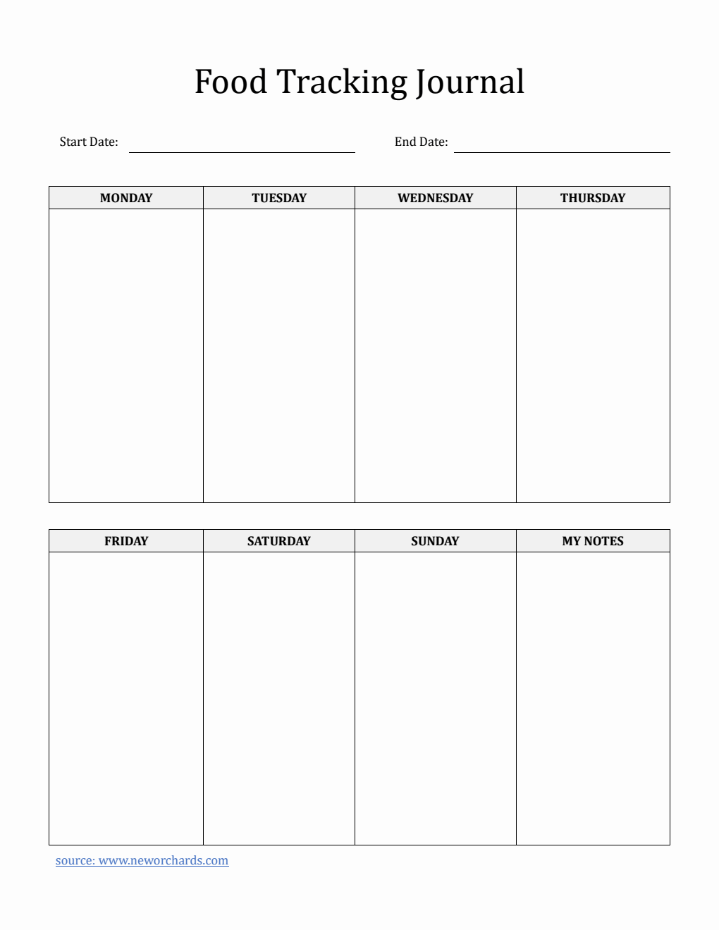 Weekly Food Tracking Journal Template PDF (Minimalist)