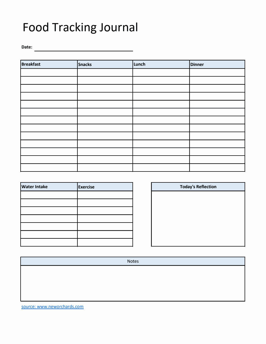 Food Tracking Journal Template Excel (Basic)