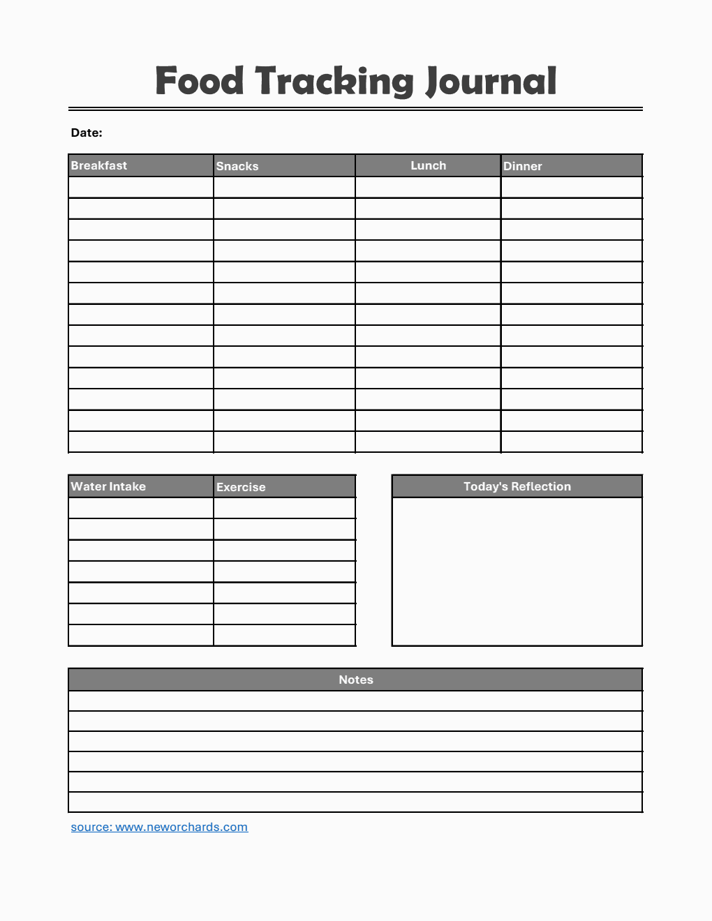 Food Tracking Journal Template Excel (Striped)