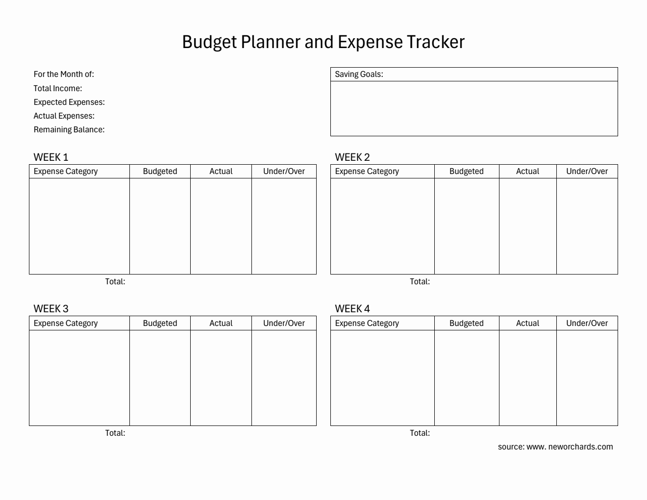 Free Word Budget Planner Templates