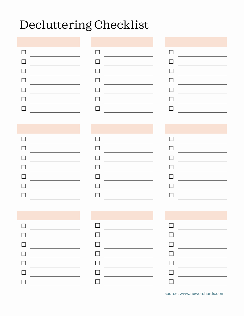 Decluttering Checklist Template in PDF (Simple)