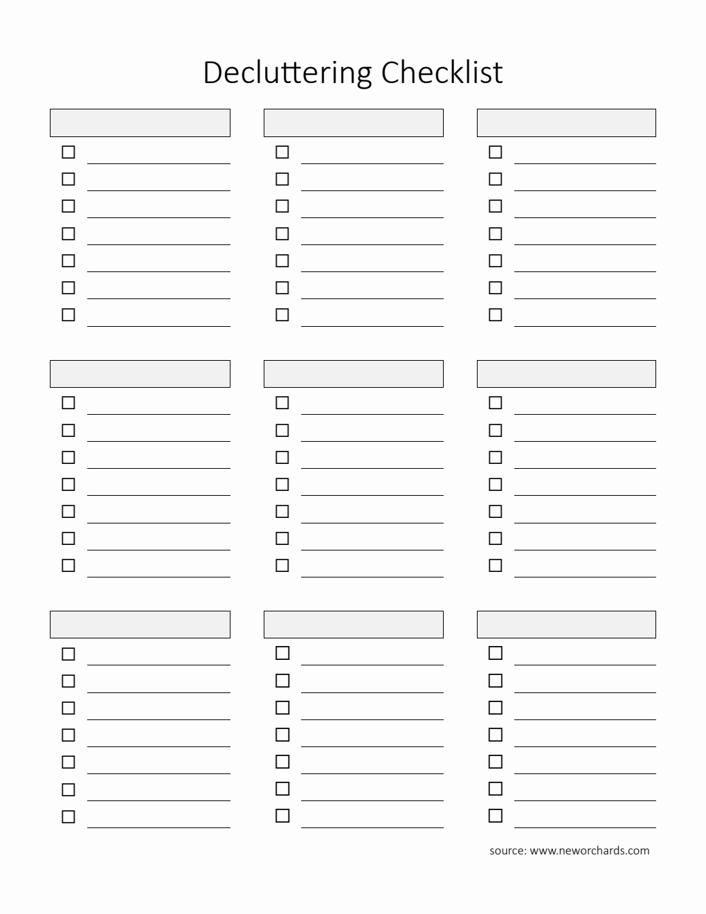 Decluttering Checklist Template in PDF (Printable)