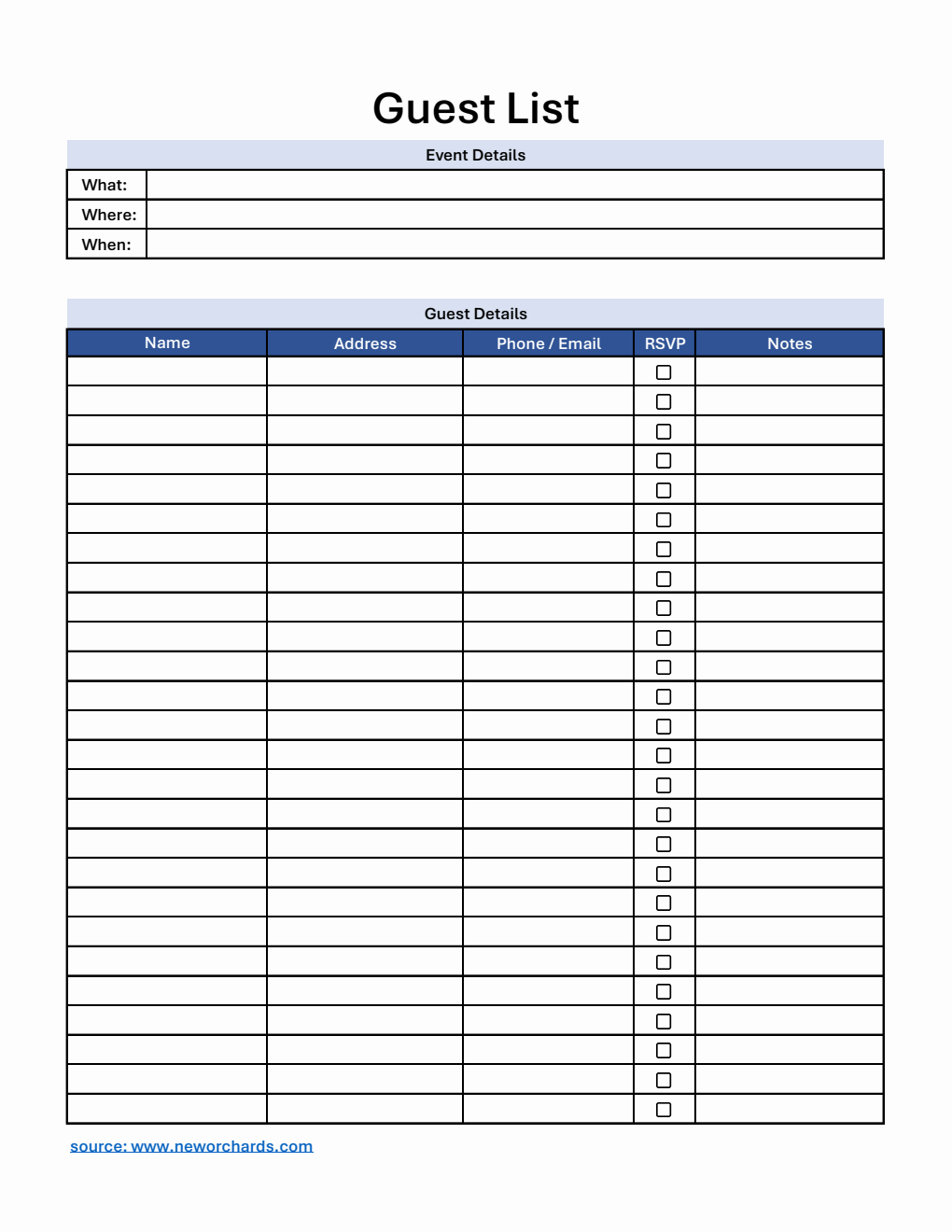 Free Event Guest List Templates (PDF, Word, Excel)