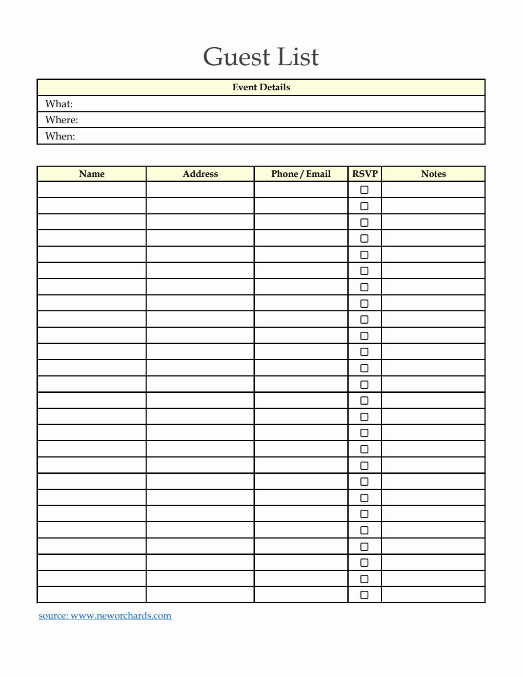 Free Event Guest List Templates (PDF, Word, Excel)