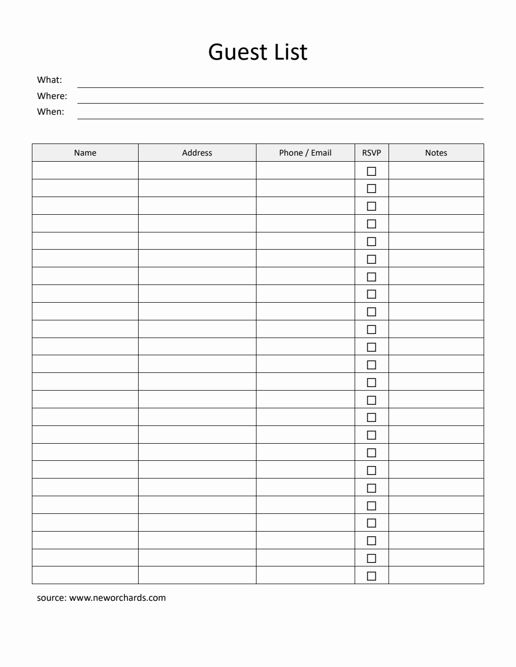 Free Event Guest List Templates (PDF, Word, Excel)