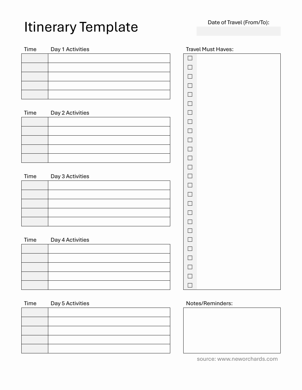  Itinerary Template (PDF)