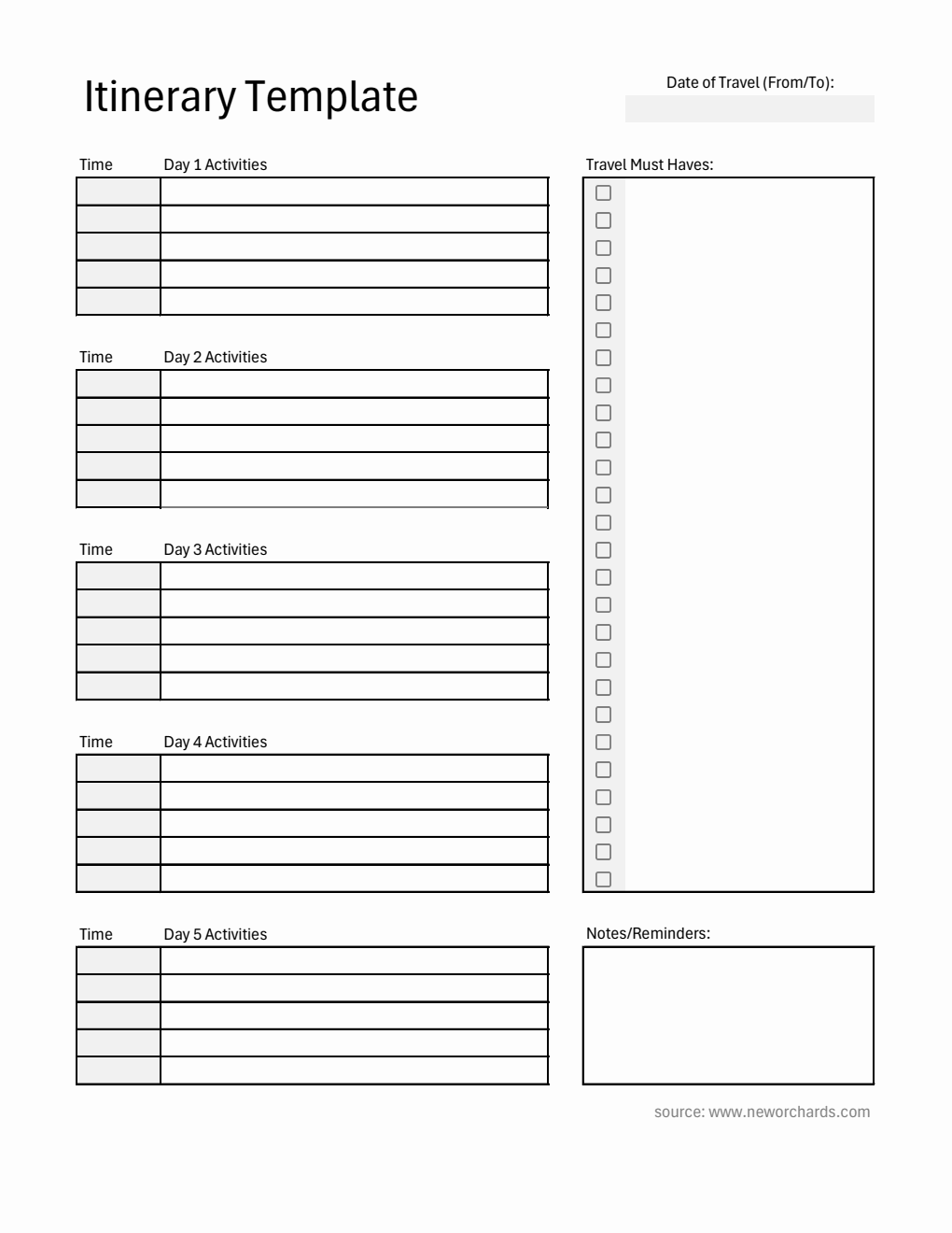 Itinerary Template (Excel)