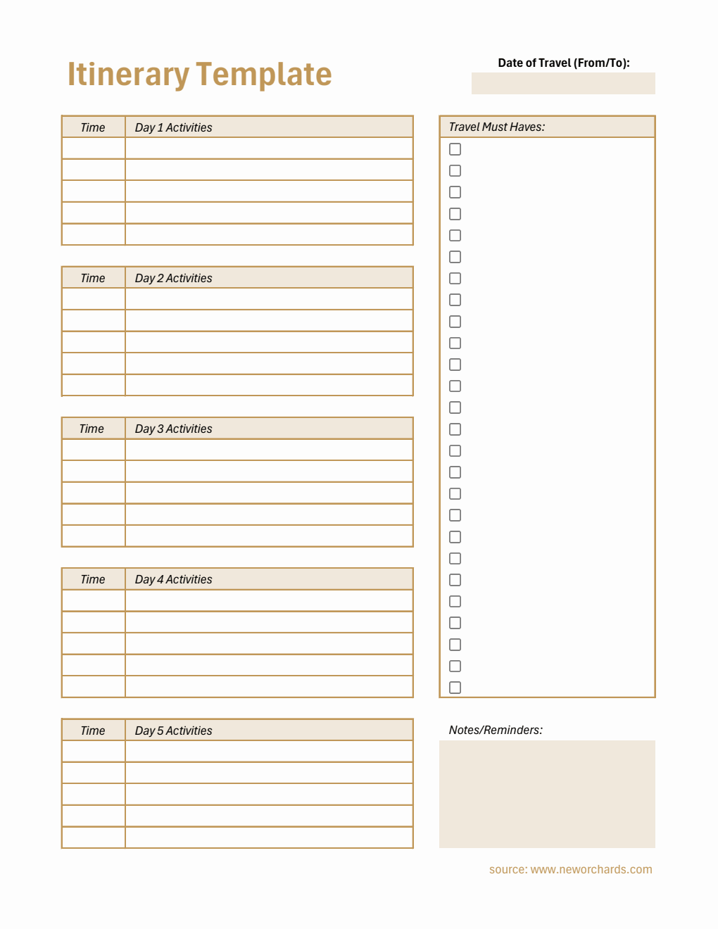 Free Itinerary Planner Templates (PDF, Word, Excel)