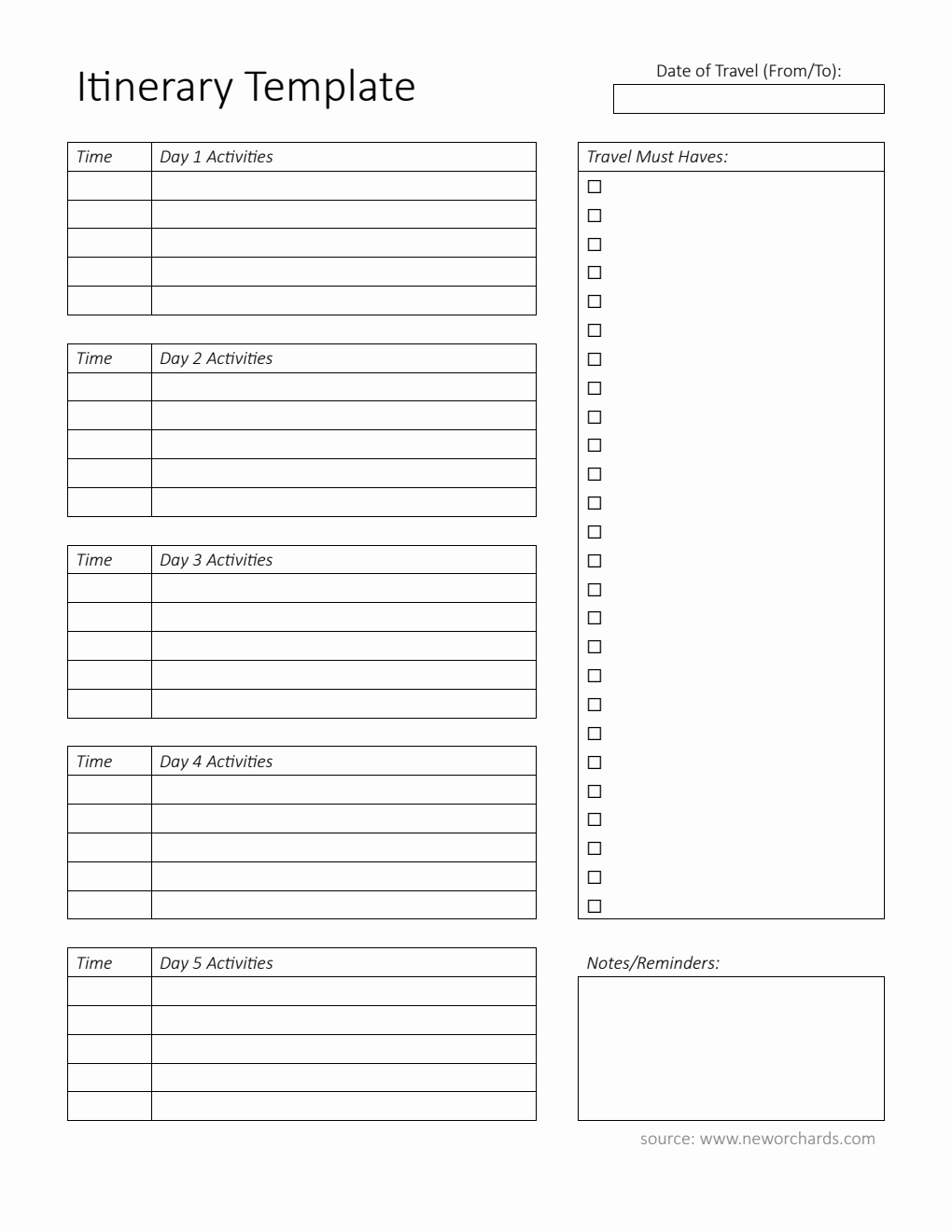 Free Itinerary Planner Templates (PDF, Word, Excel)