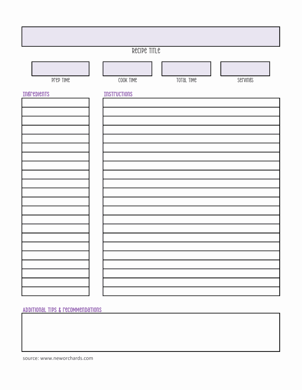 Recipe Card | Free to Download in Excel (Downloadable)