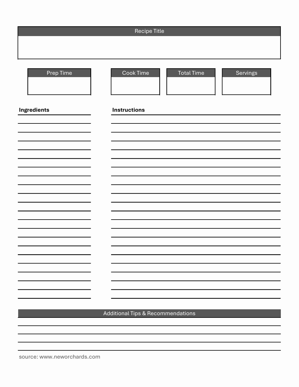 Recipe Card | Free to Download in Excel (Basic)